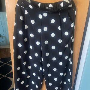 Zara Black Wide-Leg Polka Dot Pants with White Spots